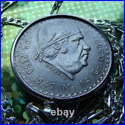 1947-1948 MEXICAN SILVER ONE PESO PENDANT on a 28.925 Sterling Silver Chain