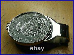 1947 Mexican SILVER PESO Eagle Snake Cactus Stainless MoneyClip. Extreme SHINE