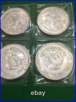1948 Mexico CUAUHTEMOC CINCO 5 PESOS 90% Silver Lot Of 4 AU