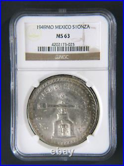1949 Mexico Onza NGC MS63 Colorful Rim toning. 925 Sterling 1 oz Troy Silver