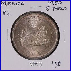 1950 Mexico Silver 5 Pesos Southern Railroad Opening CS #2