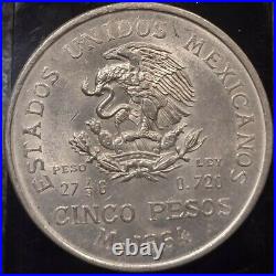 1954 Mexico 5 Pesos (lightly cleaned) AU/BU Rare Date Only 30,000 minted
