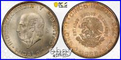 1956 Mo PCGS MS65 MEXICO TONED Silver Hildago 5 Peso Coin #39735A