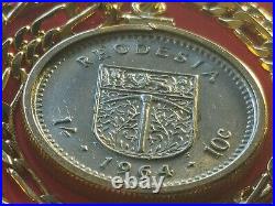 1964 Colonial Rhodesia coin Pendant with Gold filled Chain. Elizabeth II. 24