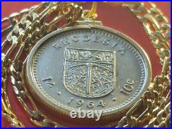 1964 Colonial Rhodesia coin Pendant with Gold filled Chain. Elizabeth II. 24