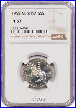 1965 Austria Silver 5 Schilling PF 67 NGC Finest Known Toned