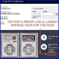 1965 Mexican Peso TOP POP MS 66 PL FINEST COIN IN THE WORLD FOREIGN PROOF LIKE