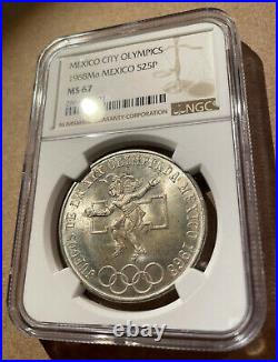 1968 MEXICO OLYMPICS 25 Pesos NGC MS 67 Silver Only 9 in Higher Grades