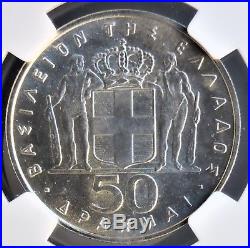 (1970) Greece 50 DRACHMA Silver 1967 Commemorative NGC MS66 Nice! +NR