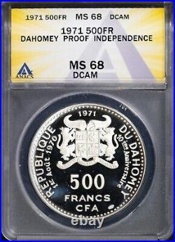 1971 500 Francs Silver Dahomey Proof Independ MS 68 DCAM ANACS # 7668886 + Bonus