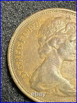 1971 D. G. REG. F. D Queen Elizabeth II New Pence 2 Coin #1