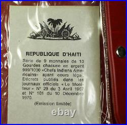 1971 Republic of Haiti Indian Chiefs 9 Fine Silver Coin Set Original Red Folder
