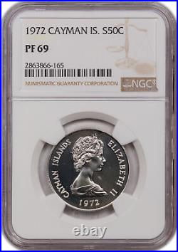 1972 CAYMAN ISLANDS SILVER 50 CENTS NGC PF 69 FINEST KNOWN, Low Mintage 11K