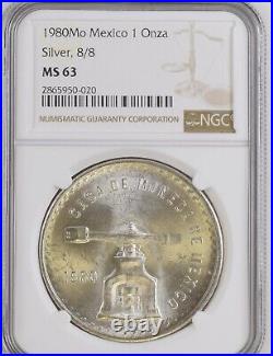 1980 8/8 Onza Mexico Scarce Variety NGC MS63 Only 4 Higher
