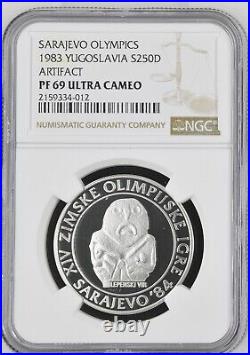 1983 Yugoslavia 250 Dinara Proof Silver Sarajevo Olympics Artifact NGC PF 69UC