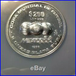 1986 Mexico Silver 200 Pesos World Cup Soccer Ngc Ms 68 High Grade Scarce Coin
