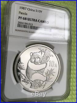 1987 China 10 Yuan 1 oz Silver Panda NGC PF-68 Ultra Cameo