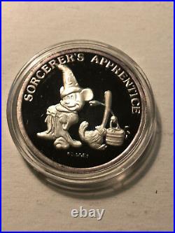 1987 Walt Disney Sorcerer's Apprentice Mickey 1 oz Silver Round, with Box & COA