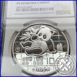 1989 P NGC PF 69 Ultra Cameo China 10 Yuan Panda 1 oz Silver Proof Coin