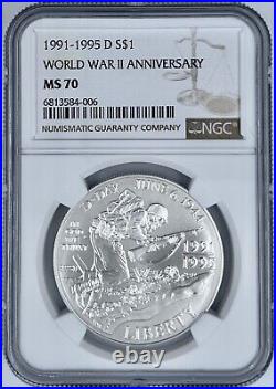 1991 1995 D $1 World War II Anniversary Silver Dollar Coin NGC MS 70 D-Day
