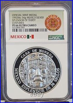 1992 Mexico Silver Medal Splendor Of Thirty Centuries Ngc Pf 66 Ultra Cameo Top