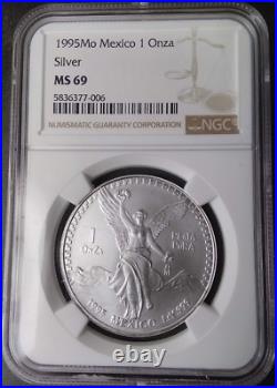 1995-Mo 1-ONCE MEXICO LIBERTAD WINGED-VICTORY KM# 494.1 NGC MS-69 HIGH-GRADES