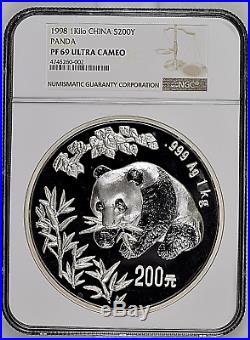 1998 China 300 Yuan Kilo Silver Panda Coin NGC/NCS PF69 Ultra Cameo Very Rare