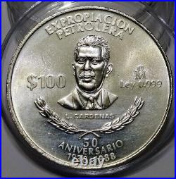 1998 MEXICO EXPROPIACION PETROLERA 100 PESOS SILVER COIN 1oz