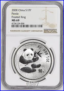 2000 China 10 Yuan Frosted Ring Silver Panda Coin NGC/NCS MS69 Conserved & Rare