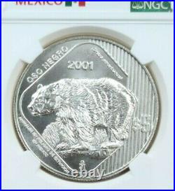 2001 Mexico Silver 5 Pesos Black Bear Ngc Ms 68 Scarce High Grade Oso Negro