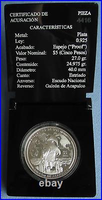2003 $5 Pesos Galeon de Acapulco. 925 Silver Coin Banco de Mexico Iberoamericana