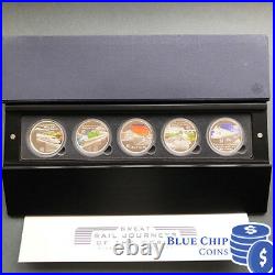 2004 $1 Great Rail Journey Of The World 1oz Pure Silver Proof 5 Coin Set
