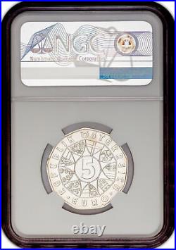 2004 Toned Austria European Union Expansion Silver 5 Euro Ngc Ms 68 Coin