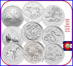 2008-2016 Australia Silver 1oz Lunar Coin Set, Series II, Mouse-Monkey