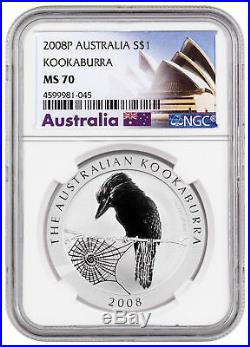 2008-P Australia 1 oz Silver Kookaburra $1 NGC MS70 Exclusive Label SKU31972