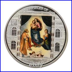 2009 Cook Islands Masterpieces of Art Raphael Sistine Madonna 3 Oz Silver Coin