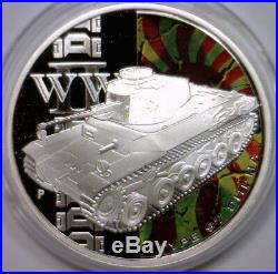 2010 Tanks of World War II TUVALU Silver $1 Colorized Proof 5-Coin Set Box & COA
