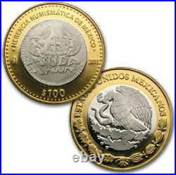 2011 100 pesos Mexico NUMISMATIC HERITAGE Bimetallic 3 Oz Silver Coins Set