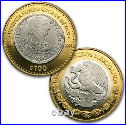 2011 100 pesos Mexico NUMISMATIC HERITAGE Bimetallic 3 Oz Silver Coins Set
