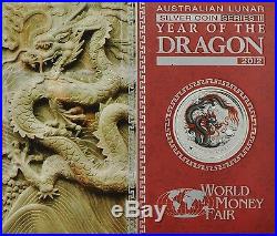 2012 ANA Berlin World Money Fair Australia Black Red Dragon 1oz Silver Coin