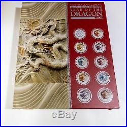 2012 Perth Mint'Year Of The Dragon' Ten 1 oz. Silver Coin Set with Box & COA