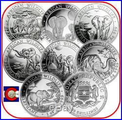2013 2014 2015 2016 2017 2018 2019 Parade of Somalia Elephants 7 Silver Coins