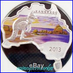 2013P Australia Map Shaped Series Kangaroo 1oz Silver Colorized Coin NGC MS70