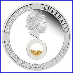 2014 $1 Treasures of the World Aust 1oz Silver Proof Locket Coin With Gold