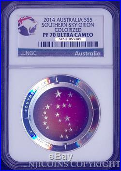 2014 Australia 1 Oz Silver Domed Constellation Orion $5 NGC PF70 SOUTHERN SKY