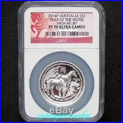 2014 Australia Lunar Year Of Horse High Relief Proof 1oz Silver Coin NGC PF 70UC