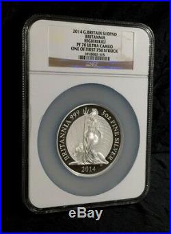 2014 Britannia 5 oz NGC PF 70 Proof High Relief Great Britain Silver Coin £10