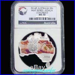 2014P Australia Map Shaped Series #5 Koala 1oz Silver Colorized Coin NGC MS70