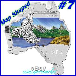2015 Australia Map Shaped Series Wedge-tailed Eagle 1oz Silver Coin COA & Box