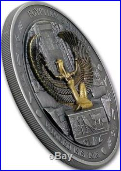 2016 3 Oz $20 Silver WINGED ISIS Egyptian Symbols Coin, Palau